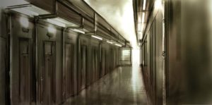 décor Inséparables – dessins decor couloir prison – Isabelle Delbecq