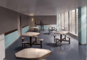 décor Inséparables – dessins decor parloir prison– Isabelle Delbecq