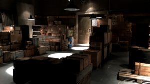 décor Access – pièce hangar reconstitué décor sketch – Isabelle Delbecq