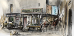 décor Access – dessin façade saloon western – Isabelle Delbecq